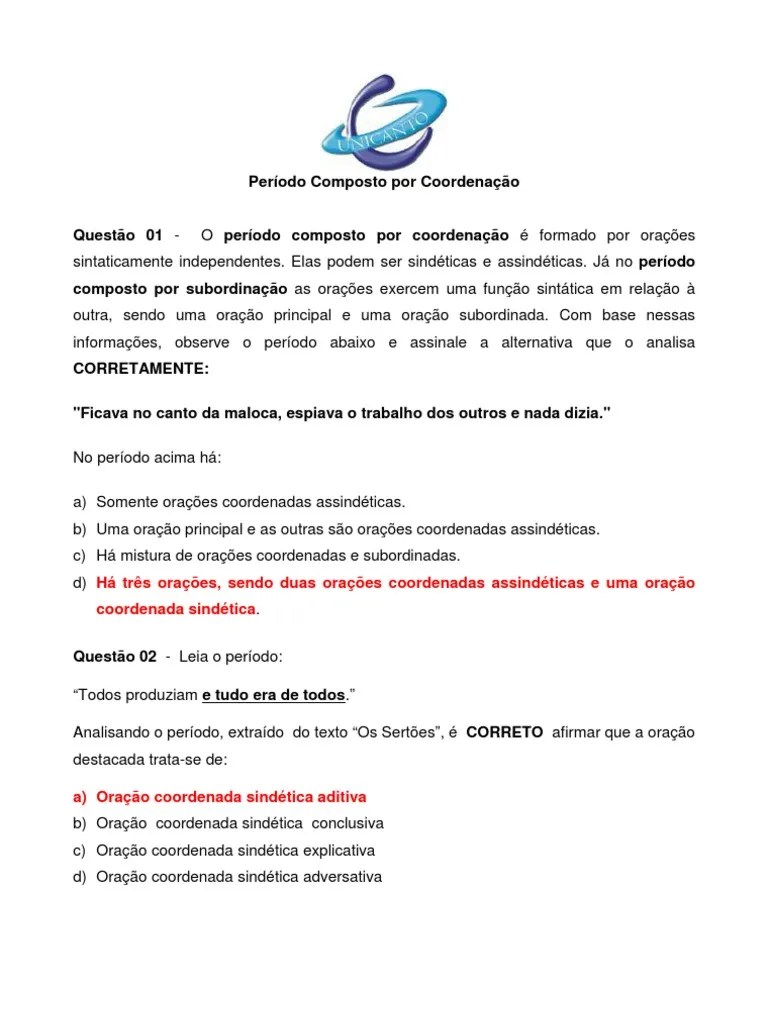 Periodo Composto Por Coordenacao | PDF | Estilo (ficção) | Sintaxe