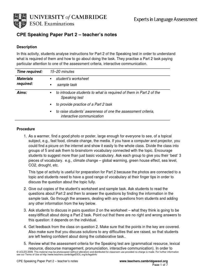 CPE Speaking Paper Part 2 | Educational Assessment | Semiotics