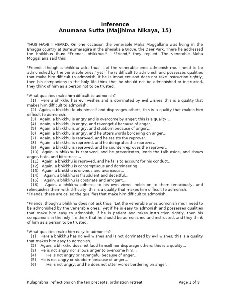 Anumana Sutta | PDF | Religious Behaviour And Experience