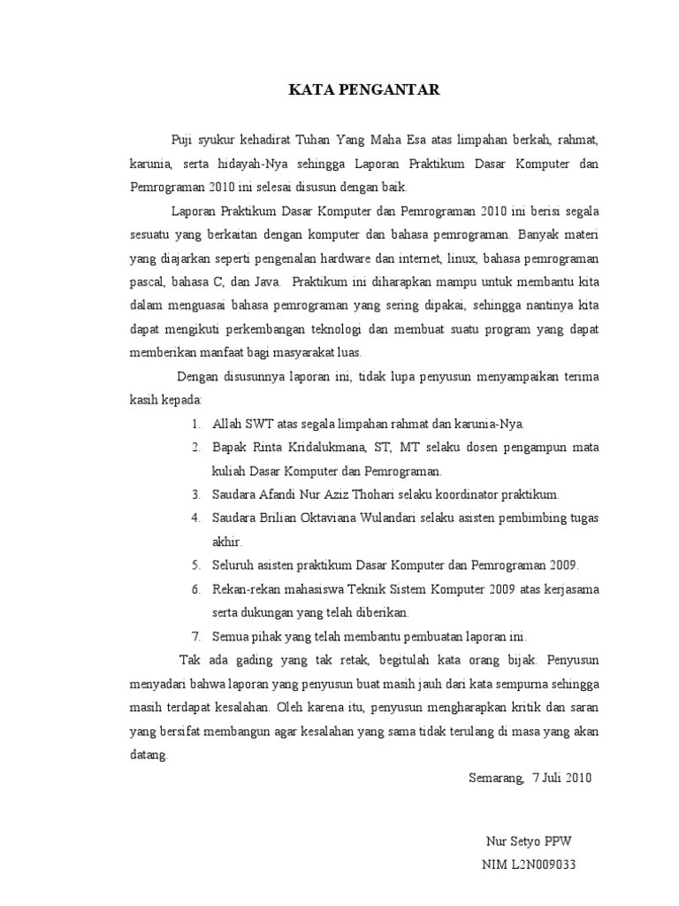 Berkat puji dan syukur saya panjatkan kehadirat allah swt berkat rahmat dan. Kata Pengantar Daftar Isi Penutup Pdf