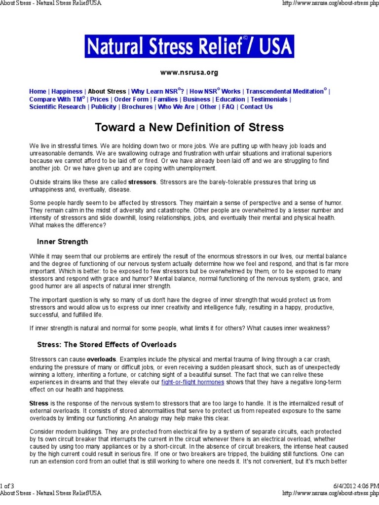 About Stress - Natural Stress Relief - USA | PDF | Stress (Biology) | Behavioural Sciences