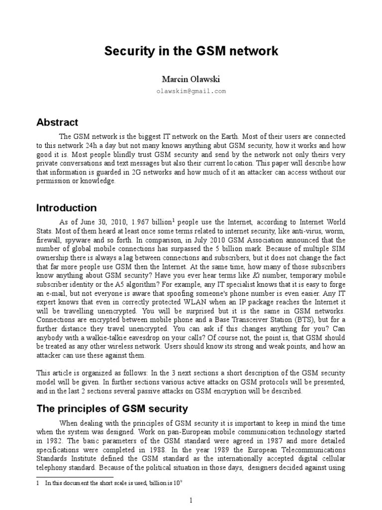 Security In The GSM Network | Download Free PDF | Short Message Service ...
