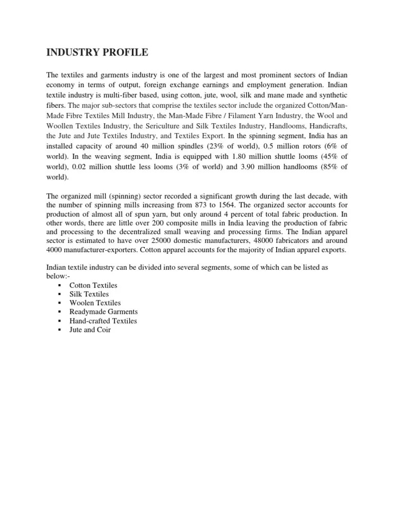 Textile Industry Background | PDF | Spinning (Textiles) | Textiles