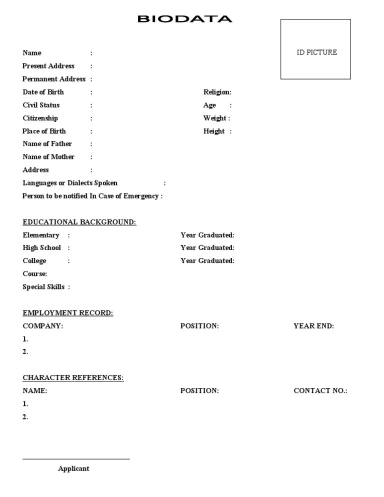 Bio data for job application. Biodata Format