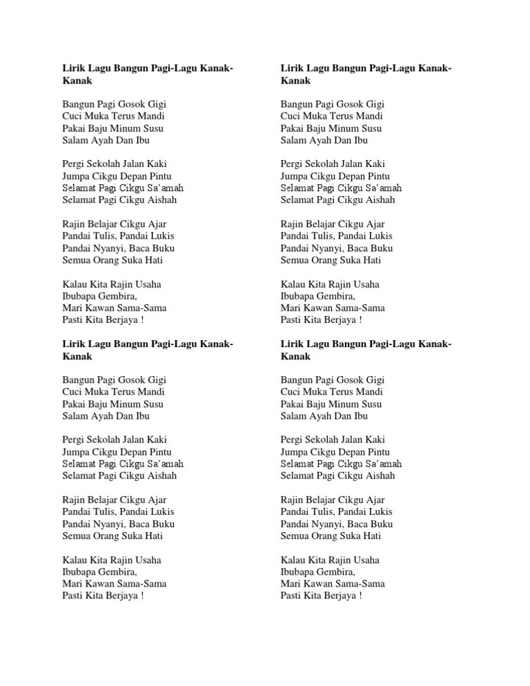 Download lagu terbaru 2019 mudah, cepat, nyaman. Lirik Lagu Bangun Pagi Pdf