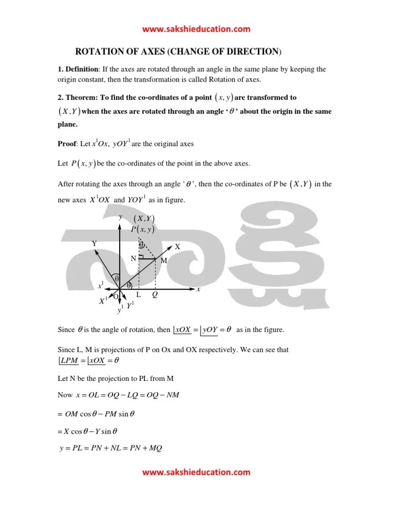 Rotation Of Axis | PDF | Trigonometric Functions | Coordinate System