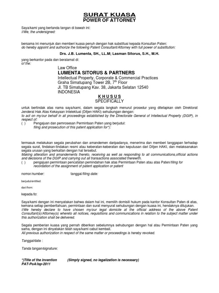 Contoh surat rasmi wakil ambil . Contoh Surat Kuasa Wakil Power Of Attorney Contoh Surat