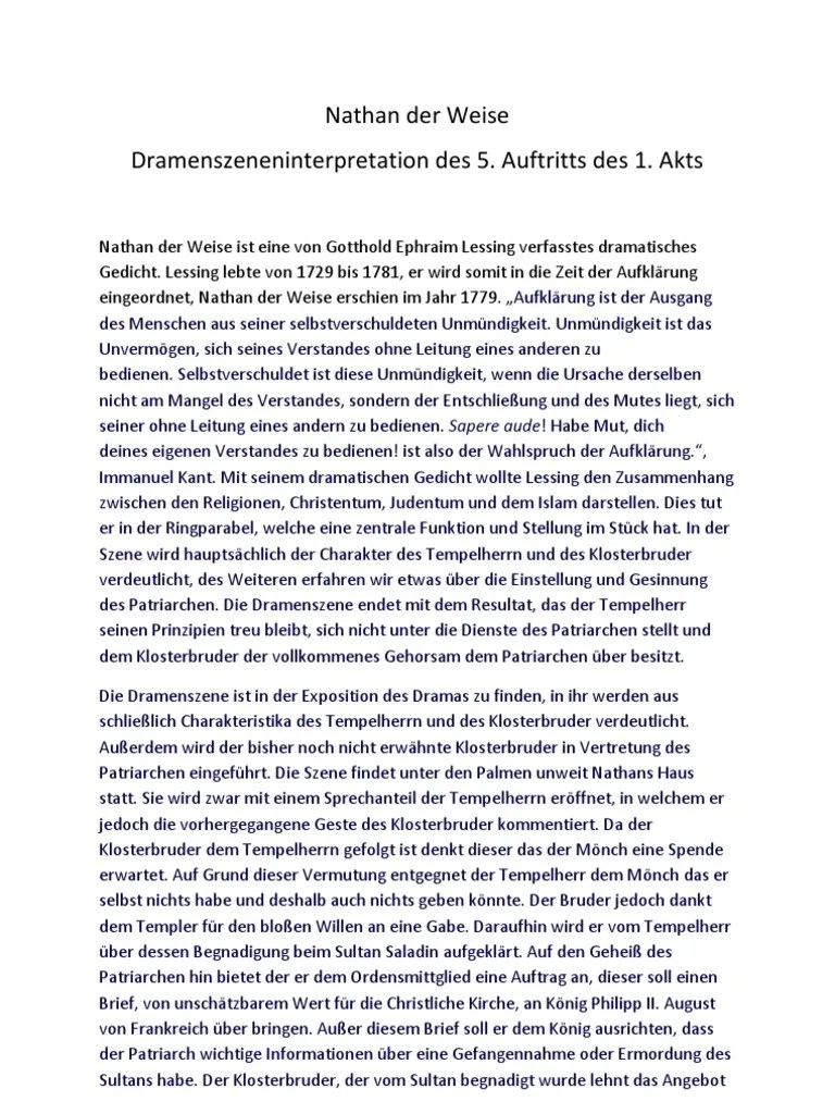 Offenbart daja dann dem tempelherrn die wahrheit über rechas herkunft. Nathan Der Weise | PDF