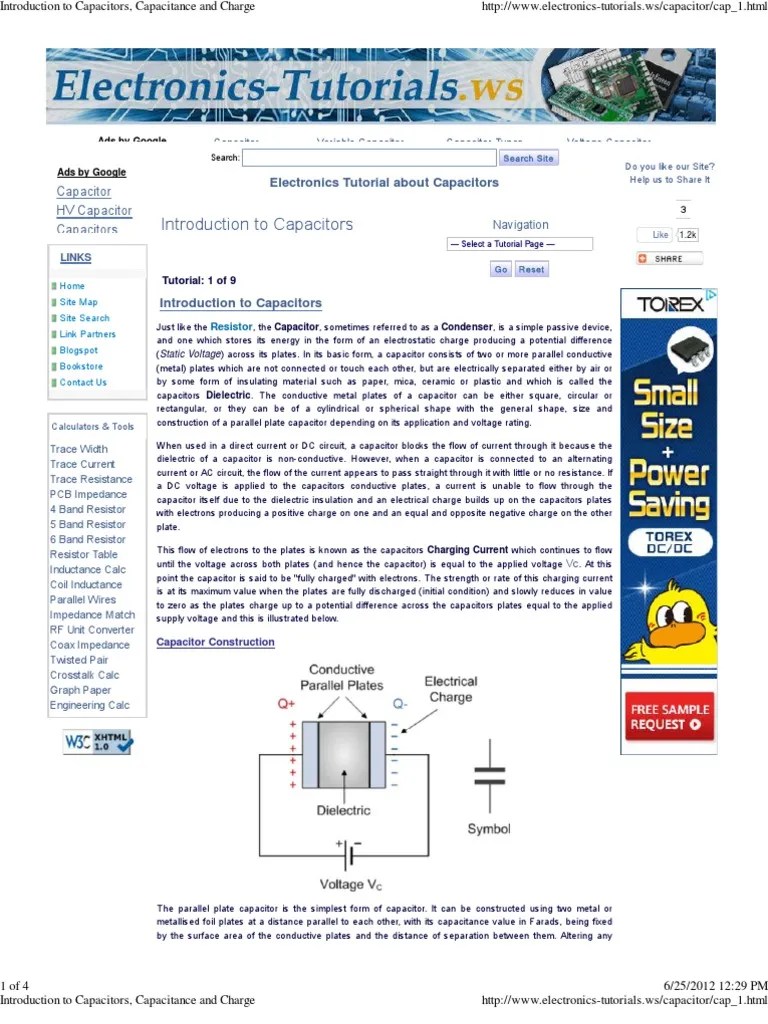 Introduction To Capacitors: Electronics Tutorial About Capacitors | PDF ...