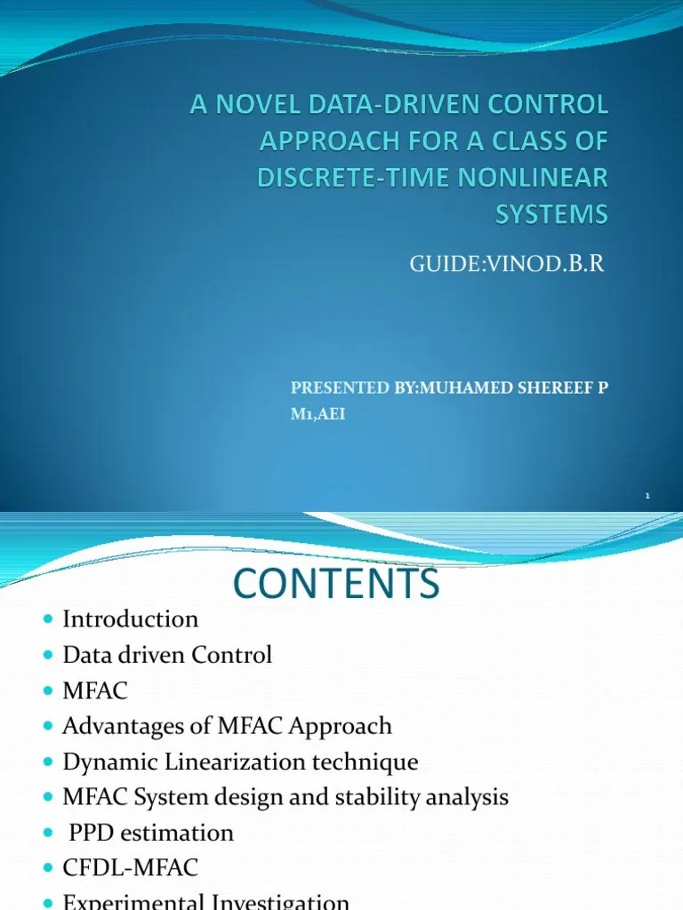 A Novel Data-Driven Control Approach For A Class Of Discrete Time Non ...