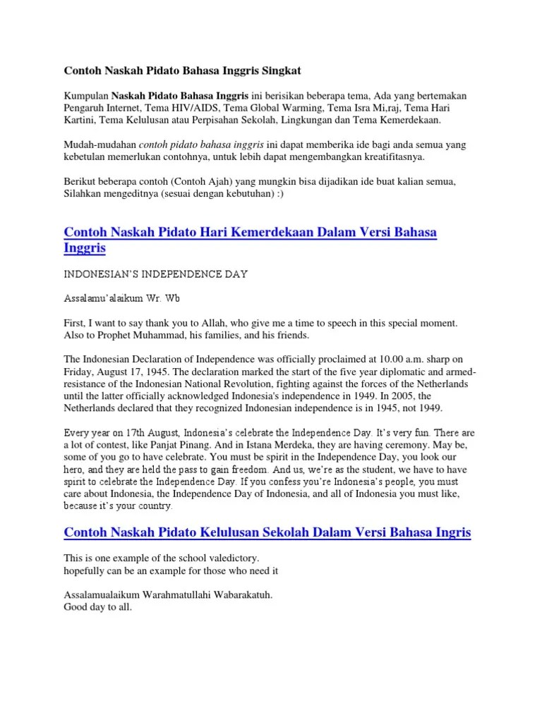 Berisi contoh pidato persuasif singkat bahasa indonesia. Contoh Naskah Pidato Bahasa Inggris Singkat Pdf Indonesian Language Internet