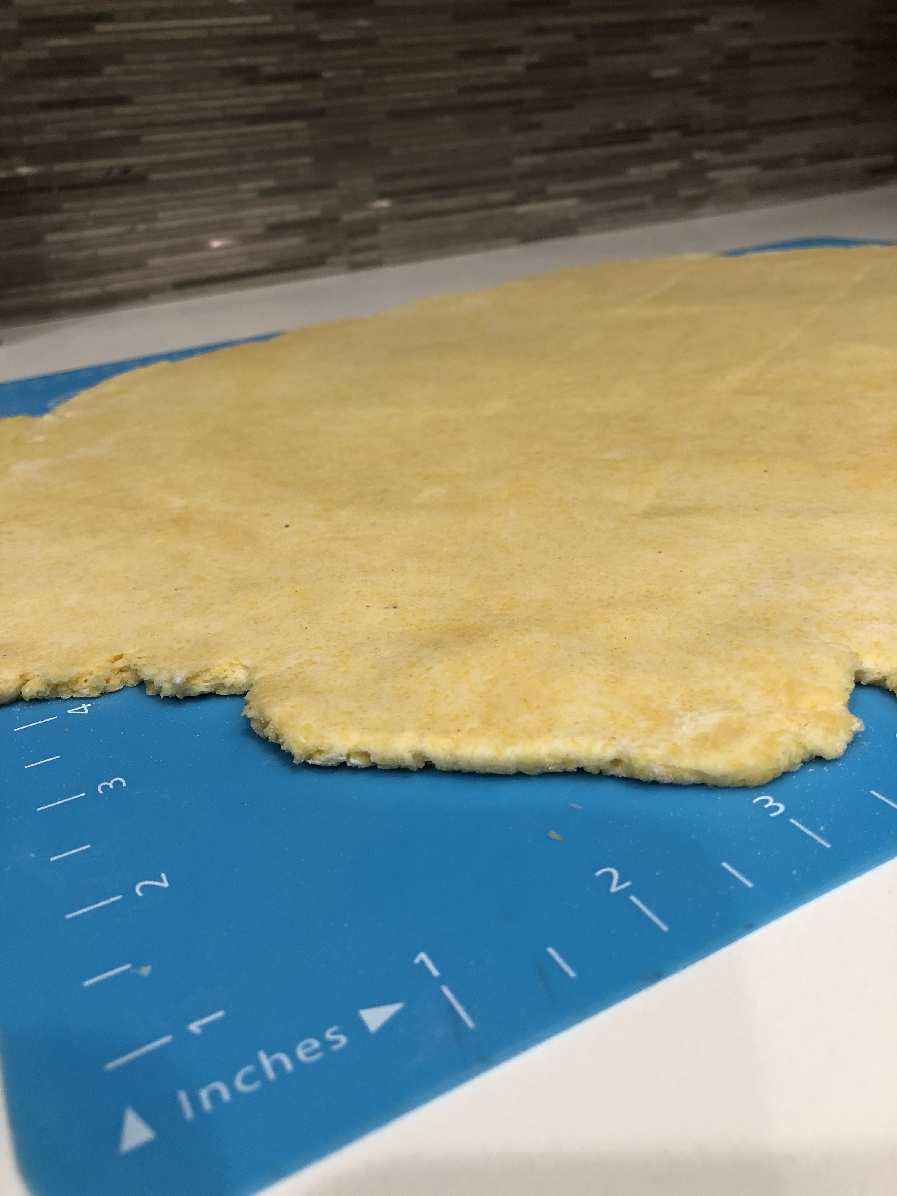 Dough should be rolled out to about 1/8" for stability, crunch, and a good crust to fruit ratio.