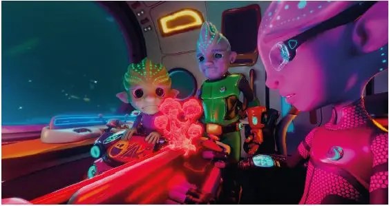 The Stellars characters Imani, Aki, and John in colorful immersive kids adventure