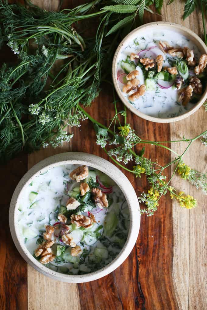 Cold Bulgarian soup with kefir and cucumbers