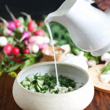 Cold Bulgarian soup with kefir and cucumbers