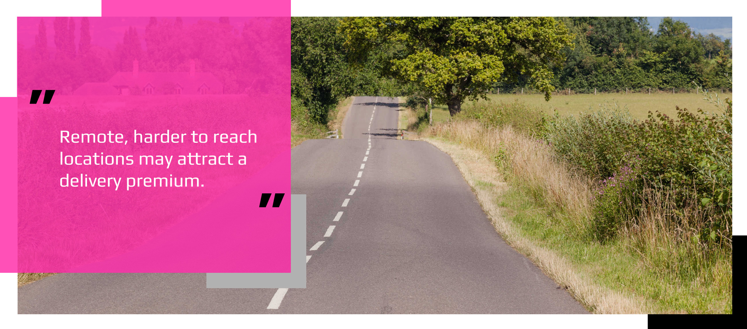 Road on tracked route to parcel delivery destination