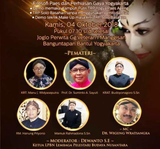 Di beberapa riasan pengantin yogya; Seminar Filosofi Paes Gaya Yogyakarta Di Joglo Perwita Banguntapan Bantul 4 Oktober 2018