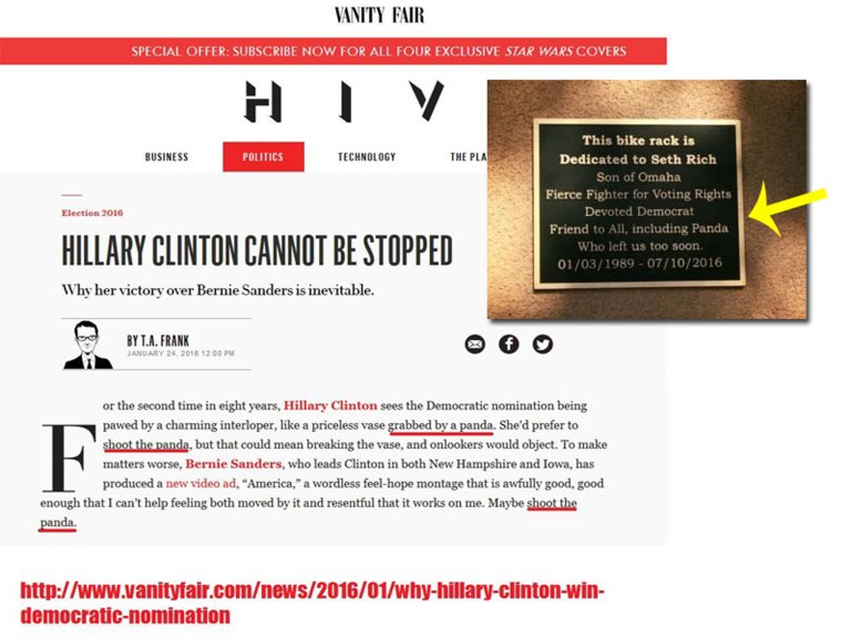 T.A. Frank, the writer of this Vanity Fair piece, would be a good witness to call in regards to where and how he came up with the strange “shoot the panda” allusion.