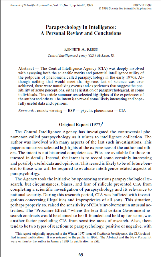Parapsychology In Intelligence