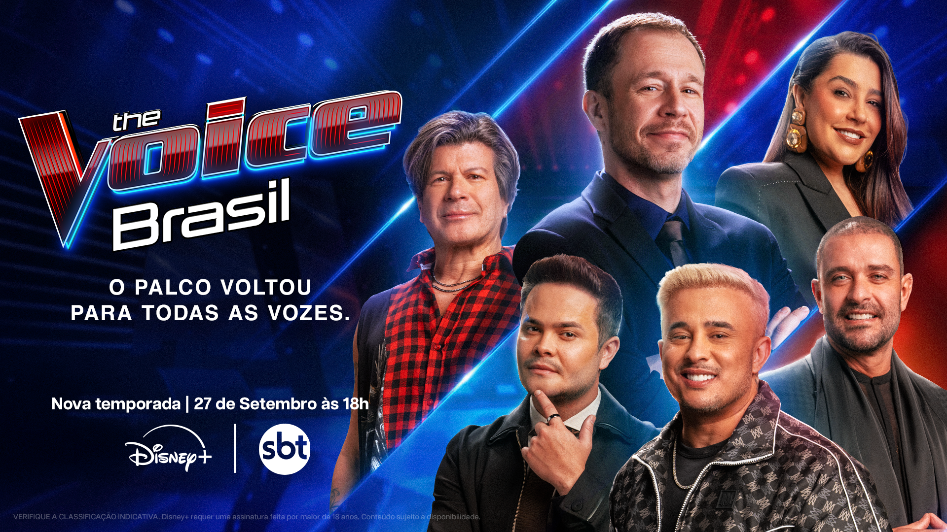 The Voice Brasil estreia aos domingos, às 18h, no SBT e Disney+