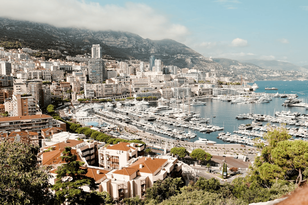 Mediterranean coastline and cityscape in Monaco on the French Riviera