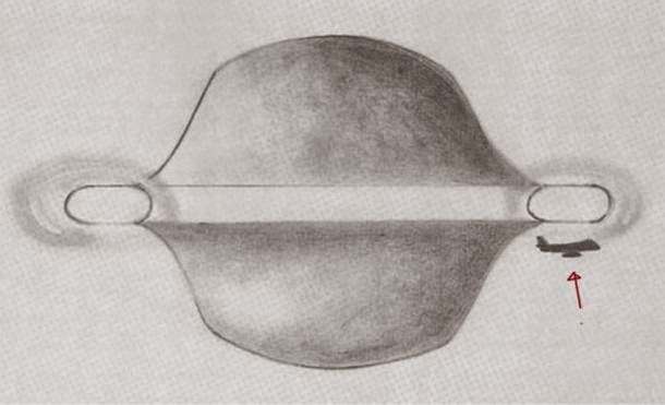 Illustration of the object, with the Boeing 747 airplane on the right. Credits: UFO Reporter