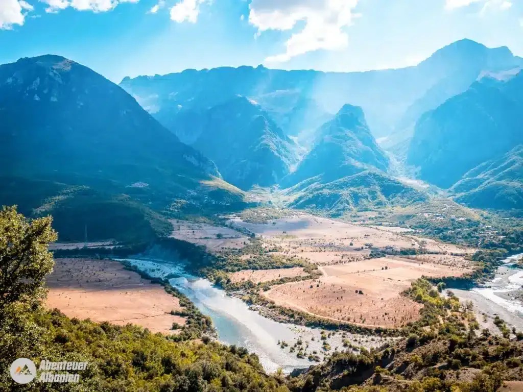 A bend of the Vjosa, the last wild river in Europe