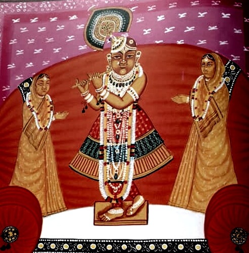 MadanMohanji, a Nidhi Swaroop of Pushti Marg, with Radha & Chandravali.