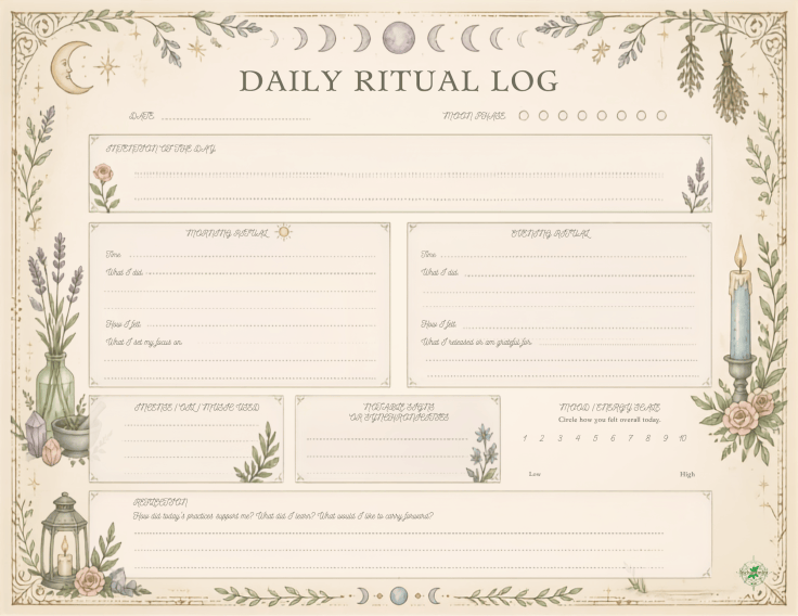 Daily Ritual Log Book of Shadows Grimoire Worksheet – Inchantmint