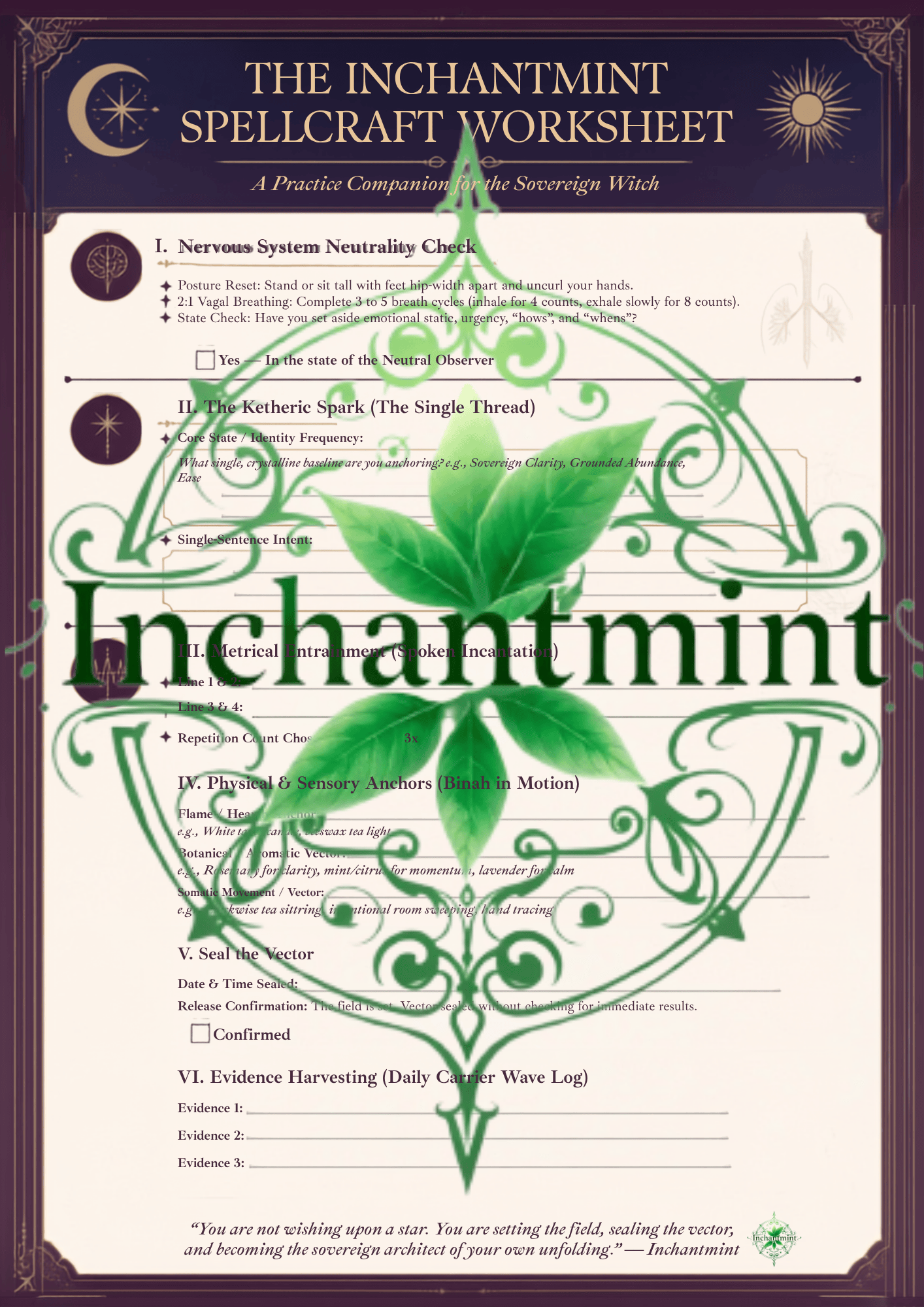 The Art & Science of Inchantmint Spellcraft: Grimoire Poster & Practice Worksheet Bundle (Digital Download)