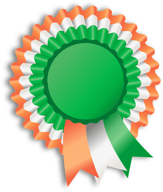 Picture of a rosette with Irish tricolour colours