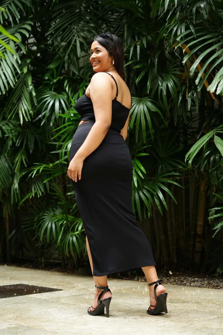 Seamless Rib Maxi Skirt - BLACK