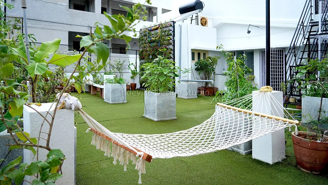 Rooftop Garden with Plants, Artificial Turf, and Decor