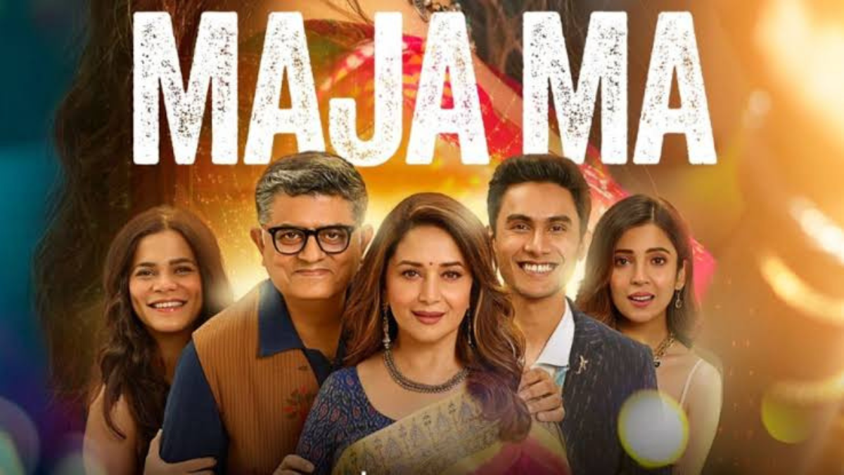 A poster of the Hindi film Maja Ma with photos of the lead cast facing forward (Image credit: Twitter.com)