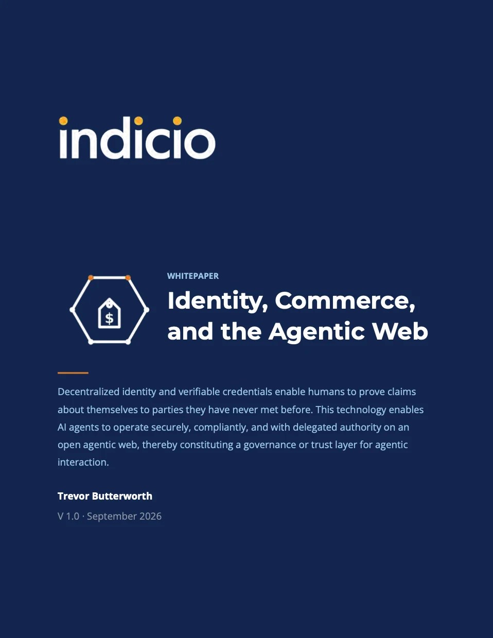 Cover of the Indicio whitepaper: Identity, Commerce, and the Agentic Web