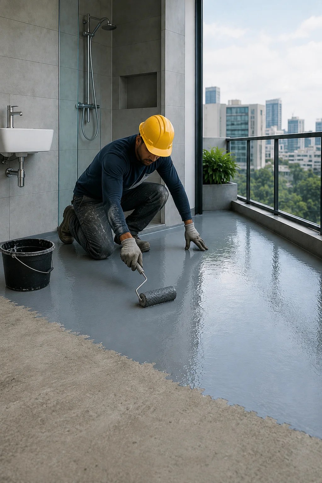 Waterproofing terrace coating application