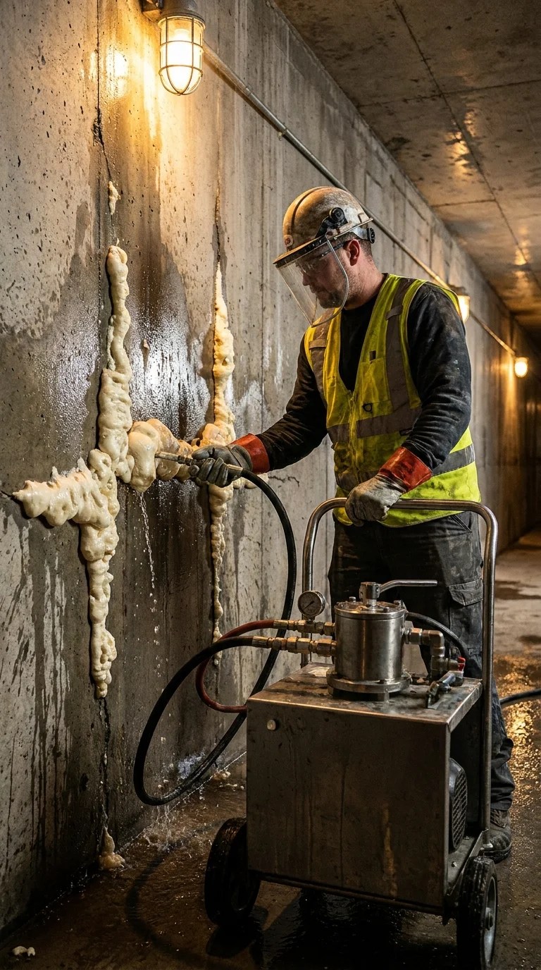 PU foam injection waterproofing