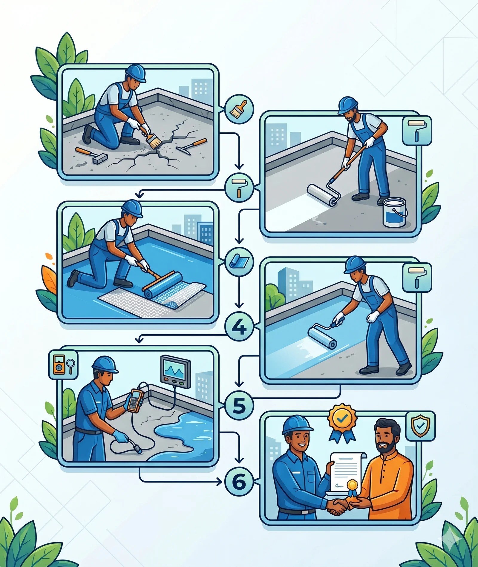 Waterproofing steps illustration