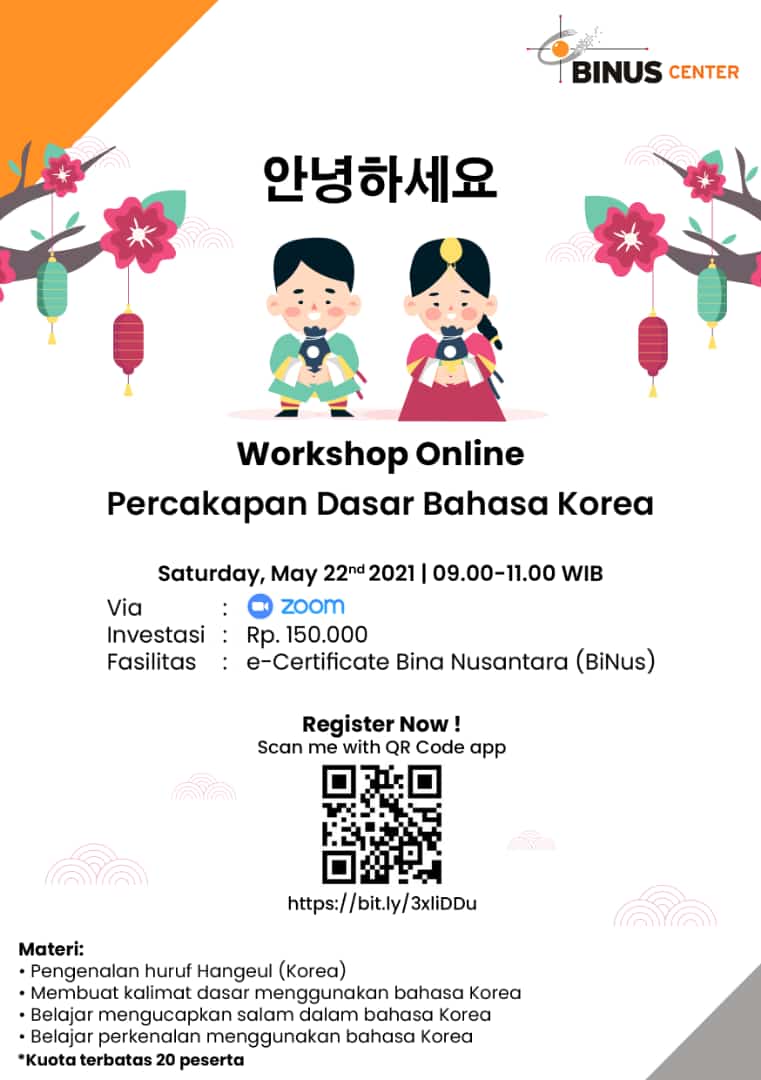 Workshop Online PERCAKAPAN DASAR BAHASA KOREA - BINUS CENTER