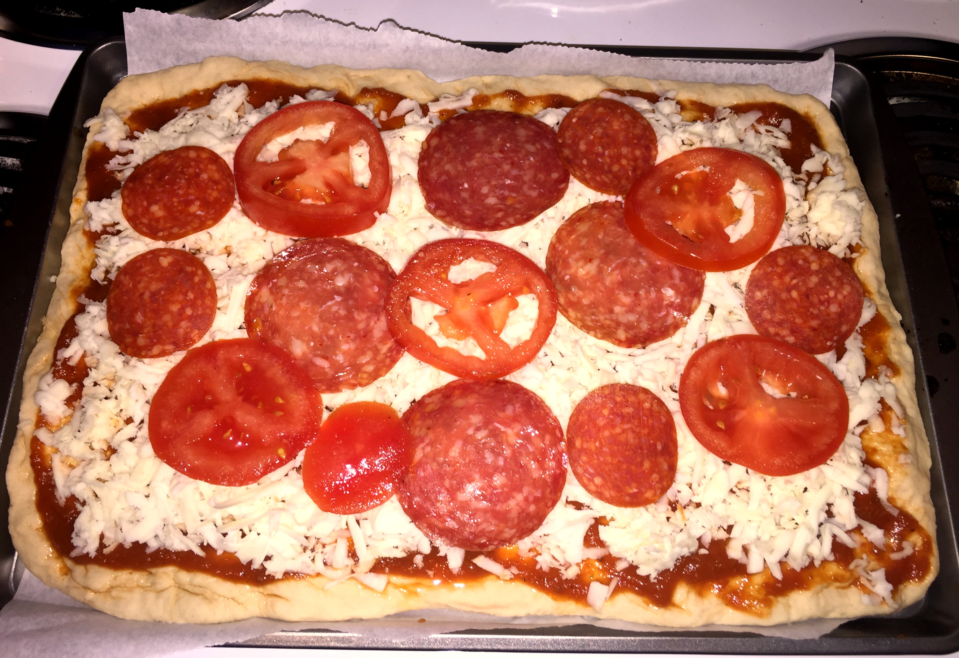 Dressed pizza.