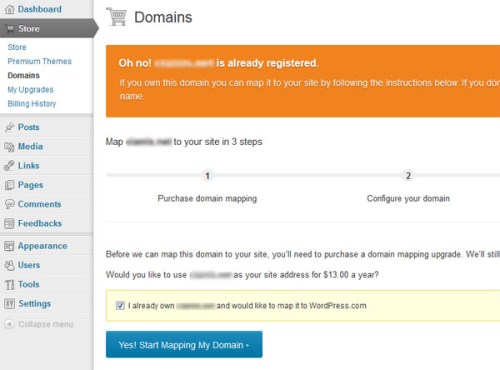 Wordpress.com Domain Mapping