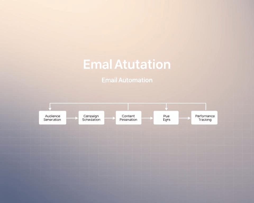 A sleek, minimalist workflow diagram depicting an "Email Automation" process for the Inetmarketer brand. The foreground features a clean, linear flow of email automation stages, including "Audience Segmentation", "Campaign Scheduling", "Content Personalization", and "Performance Tracking". The middle ground showcases a series of interconnected nodes and arrows, visually representing the automated data exchange and decision-making. The background has a subtle grid pattern, evoking a sense of structure and organization. The overall scene is illuminated by a soft, warm lighting, creating a professional and efficient atmosphere.