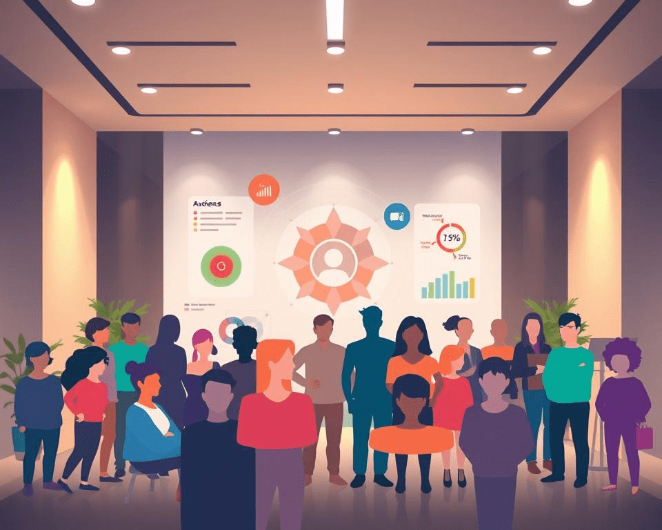 A vibrant, data-driven visualization of target audience segmentation for a startup. In the foreground, a diverse group of stylized human figures, each with distinct characteristics, representing various customer personas. In the middle ground, overlapping geometric shapes and data visualizations, conveying audience insights and segmentation. The background features a sleek, minimalist office setting, with clean lines and a muted color palette to emphasize the analytical nature of the subject matter. Soft, directional lighting casts a warm glow, creating a sense of professionalism and sophistication. The overall composition suggests a well-researched, strategic approach to understanding and targeting the startup's ideal customers. A vibrant, data-driven visualization of target audience segmentation for a startup. In the foreground, a diverse group of stylized human figures, each with distinct characteristics, representing various customer personas. In the middle ground, overlapping geometric shapes and data visualizations, conveying audience insights and segmentation. The background features a sleek, minimalist office setting, with clean lines and a muted color palette to emphasize the analytical nature of the subject matter. Soft, directional lighting casts a warm glow, creating a sense of professionalism and sophistication. The overall composition suggests a well-researched, strategic approach to understanding and targeting the startup's ideal customers.