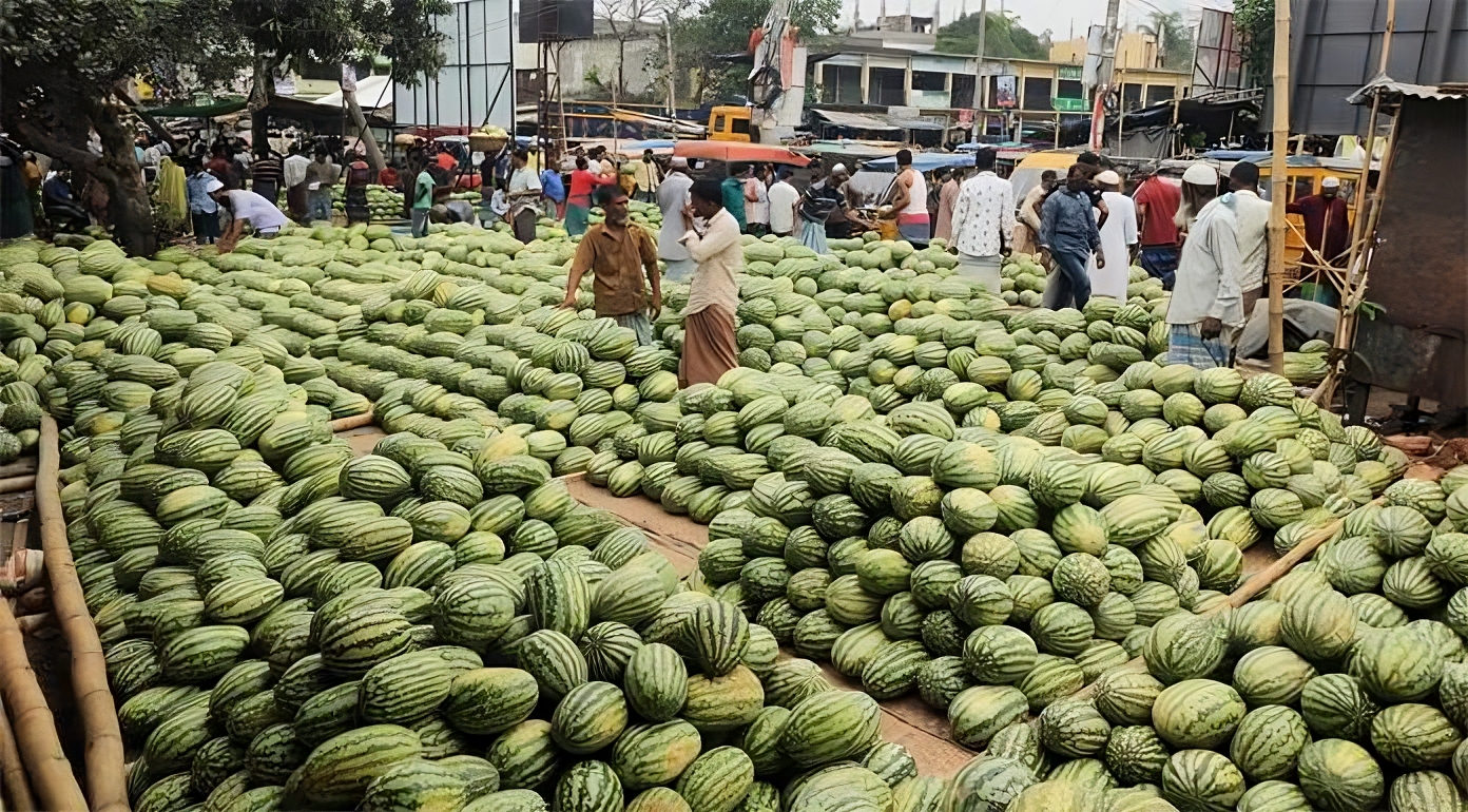 বরিশালে তরমুজের বাম্পার ফলন, বৃষ্টিতে মাথায় হাত চাষীদের
