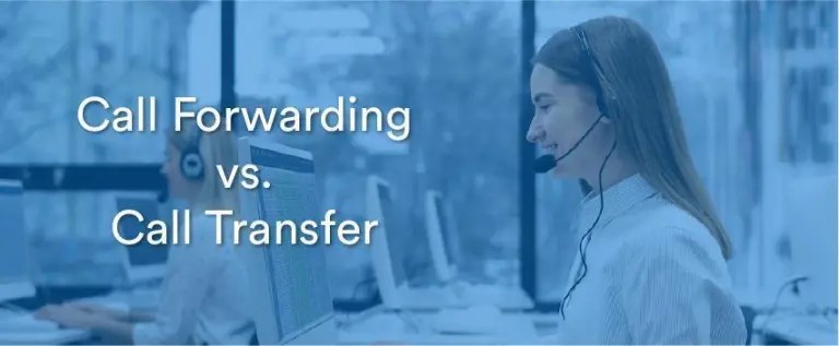 Call Forwarding vs. Call Transfer for business phone systems, featuring a call center agent using headset technology for seamless customer communication.