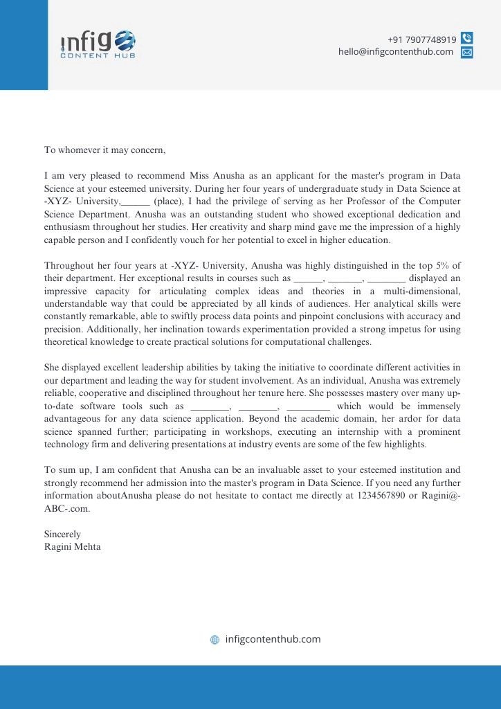 data science recommendation letter sample