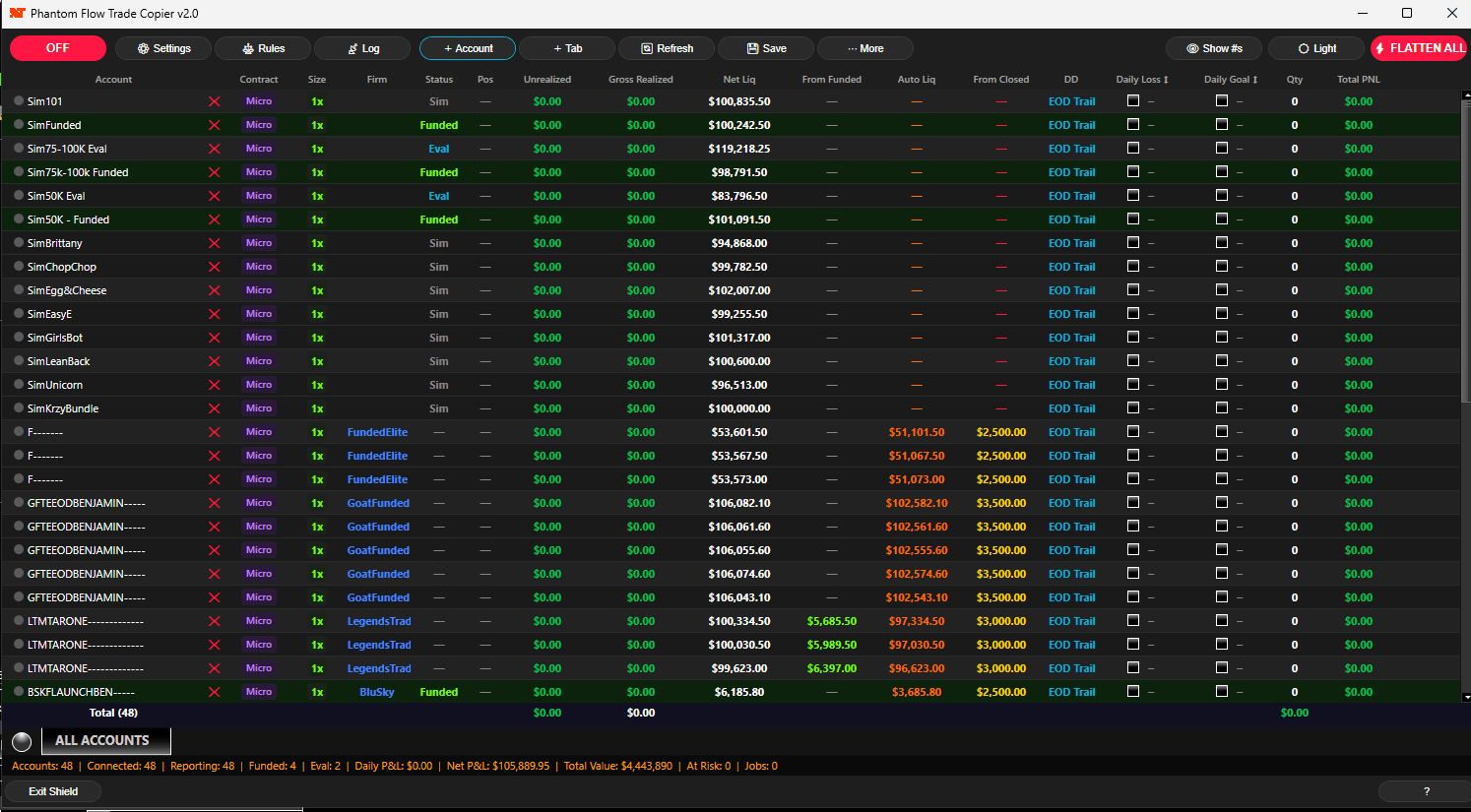 Infinity Edge Trade Copier interface
