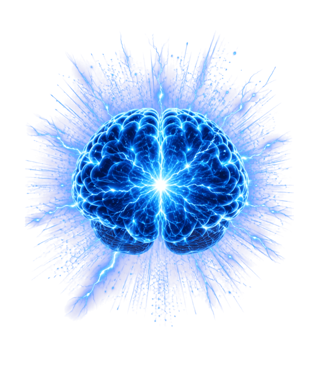 Electric-blue brain radiating neural energy