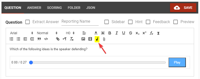 Adding audio files into a question using the rich content editor