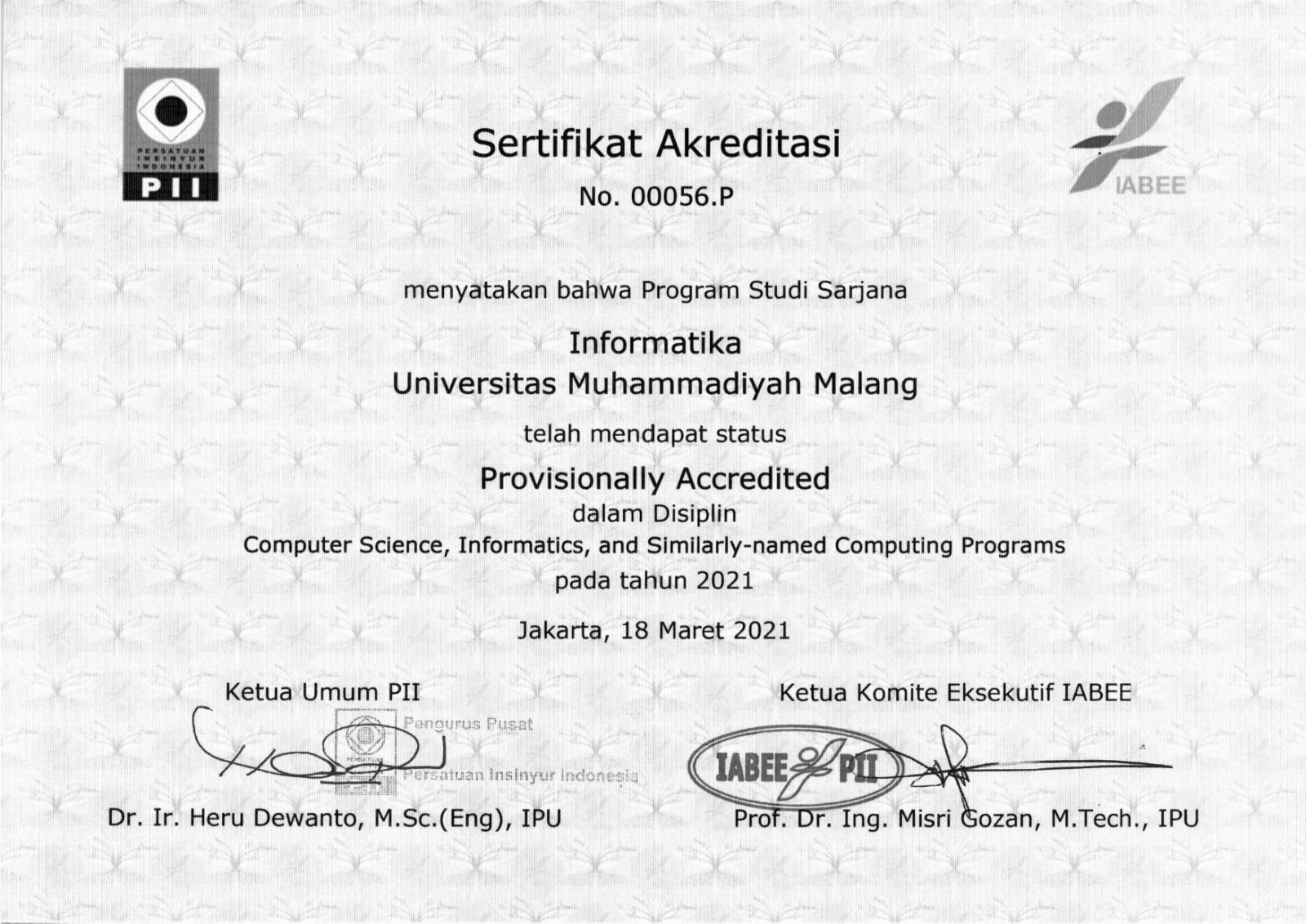 Klik tombol berikut untuk melihat seluruh sertifikat akreditasi institusi dan prodi yang dimiliki oleh stie perbanas surabaya. Akreditasi Institusi Program Studi Biro Administrasi Akademik Universitas Muhammadiyah Malang